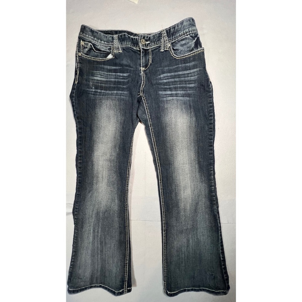 Maurices Dark Wash Bootcut Jeans Contrast Stitch Stretch Denim Size 14 REG